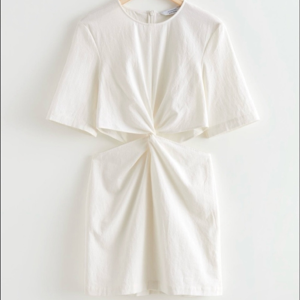 & other stories white cut out waist cotton mini dress